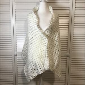White Handmade Crocheted Shawl 63”
